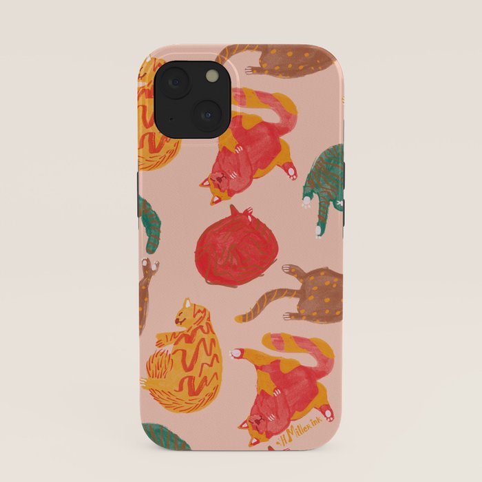 Sleepy Cozy Kitty Cats in Green & Orange iPhone Case Gallery Image 37