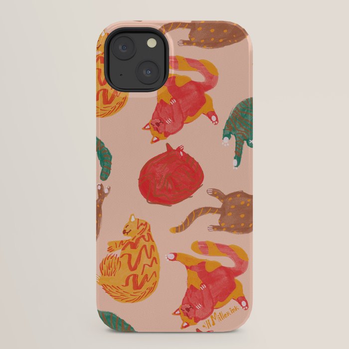 Sleepy Cozy Kitty Cats in Green & Orange iPhone Case Gallery Image 22