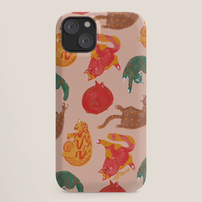 Sleepy Cozy Kitty Cats in Green & Orange iPhone Case Gallery Image 18
