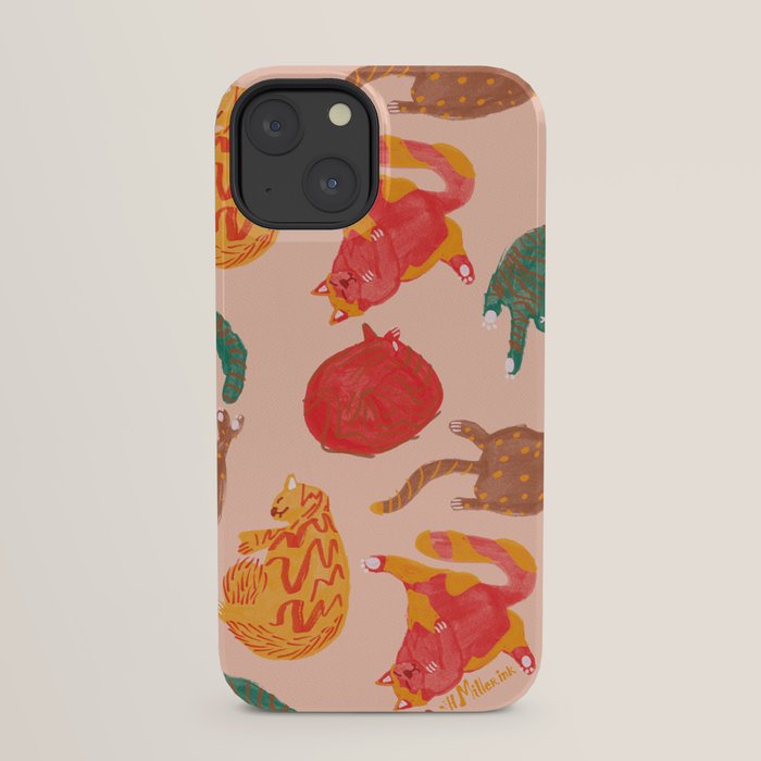 Sleepy Cozy Kitty Cats in Green & Orange iPhone Case Gallery Image 21
