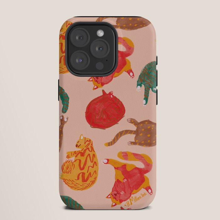Sleepy Cozy Kitty Cats in Green & Orange iPhone Case Gallery Image 11