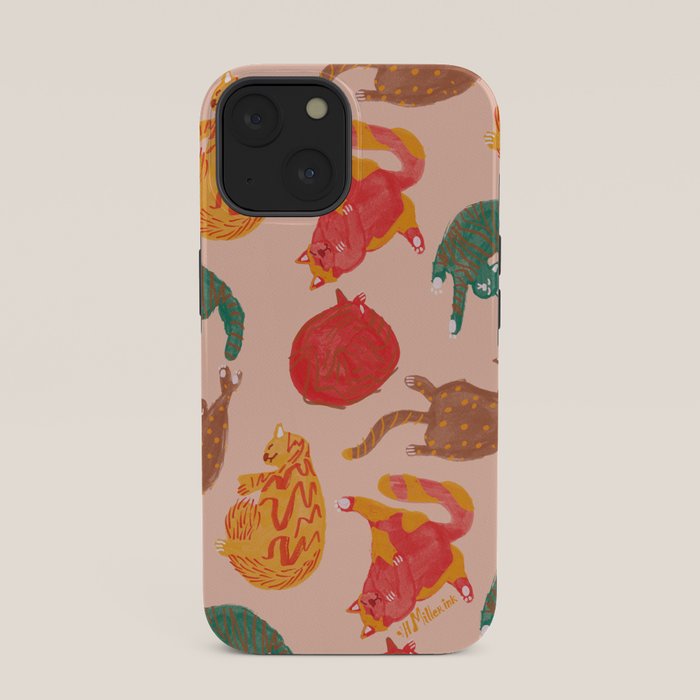 Sleepy Cozy Kitty Cats in Green & Orange iPhone Case Gallery Image 33