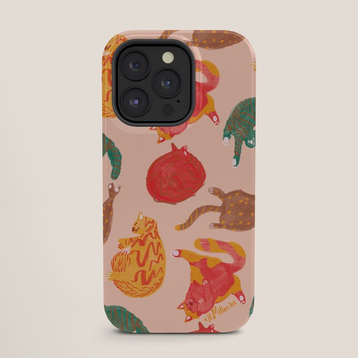 Sleepy Cozy Kitty Cats in Green & Orange iPhone Case Gallery Image 27