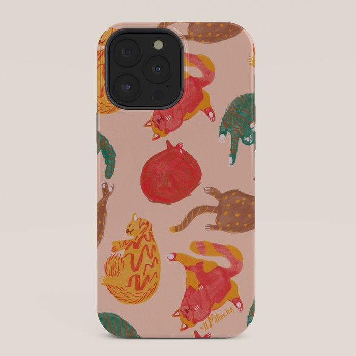 Sleepy Cozy Kitty Cats in Green & Orange iPhone Case Gallery Image 36