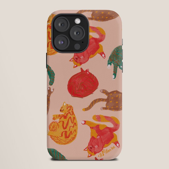 Sleepy Cozy Kitty Cats in Green & Orange iPhone Case Gallery Image 12