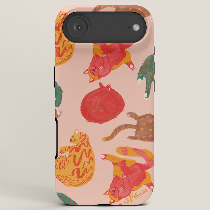 Sleepy Cozy Kitty Cats in Green & Orange iPhone Case Gallery Image 6
