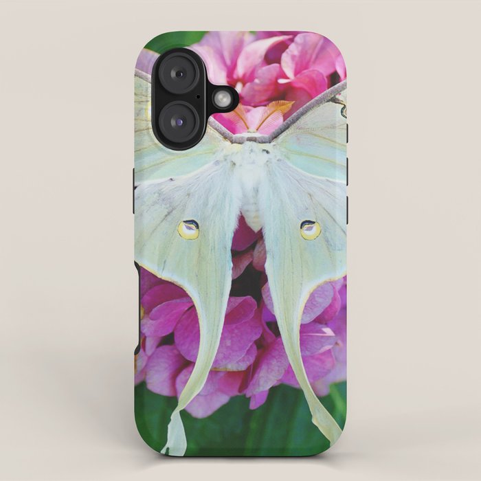 Luna Moth On Pink Hydrangea Nature Art iPhone Case Gallery Image 1