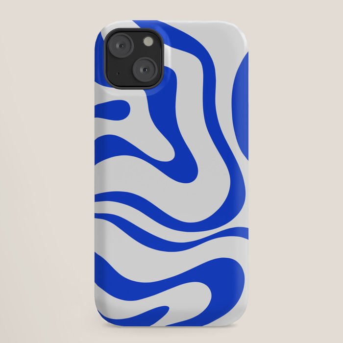 Retro Modern Liquid Swirl Abstract Pattern in Royal Blue and White iPhone Case Gallery Image 18