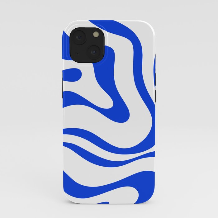 Retro Modern Liquid Swirl Abstract Pattern in Royal Blue and White iPhone Case Gallery Image 37