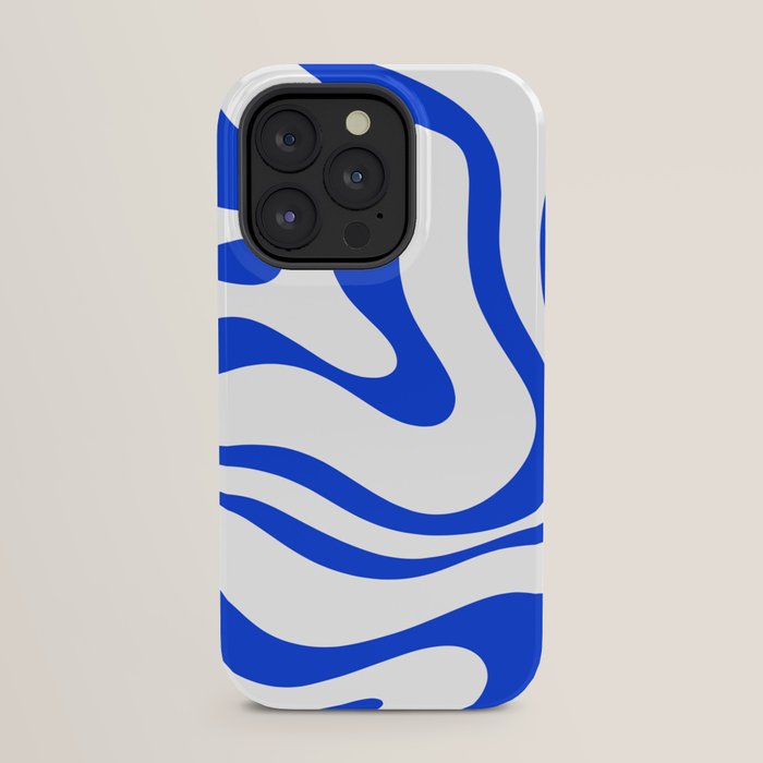 Retro Modern Liquid Swirl Abstract Pattern in Royal Blue and White iPhone Case Gallery Image 31