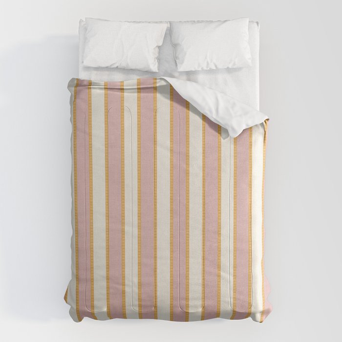 Pastel Pink And Gold Braid Cabana Stripes On Off-White Cream Vintage Aesthetic Comforter Gallery Image 6