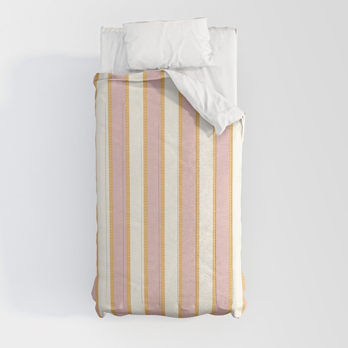 Pastel Pink And Gold Braid Cabana Stripes On Off-White Cream Vintage Aesthetic Comforter Gallery Image 4