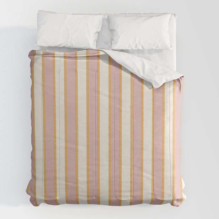 Pastel Pink And Gold Braid Cabana Stripes On Off-White Cream Vintage Aesthetic Comforter Gallery Image 7