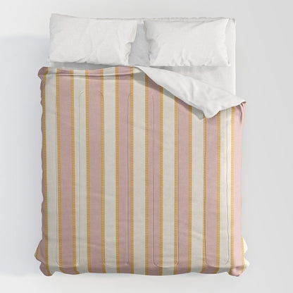 Pastel Pink And Gold Braid Cabana Stripes On Off-White Cream Vintage Aesthetic Comforter Gallery Image 2