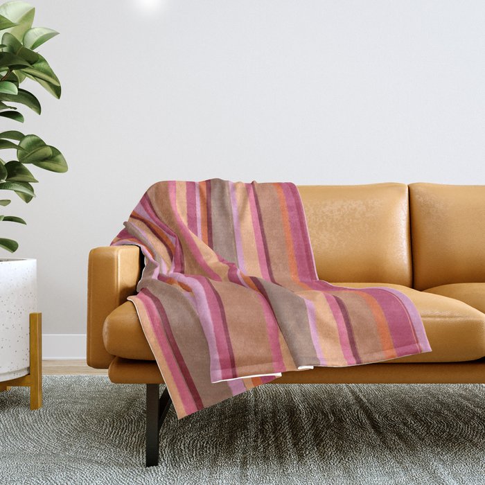 Sunday Morning Stripes Inspired by PANTONE 17 1230 Mocha Mousse Throw Blanket Gallery Image 1