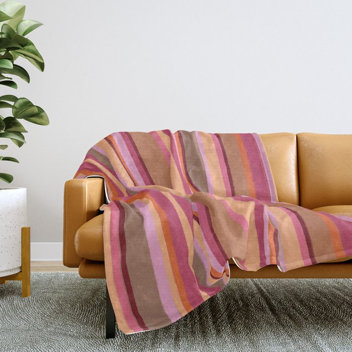 Sunday Morning Stripes Inspired by PANTONE 17 1230 Mocha Mousse Throw Blanket Gallery Image 2