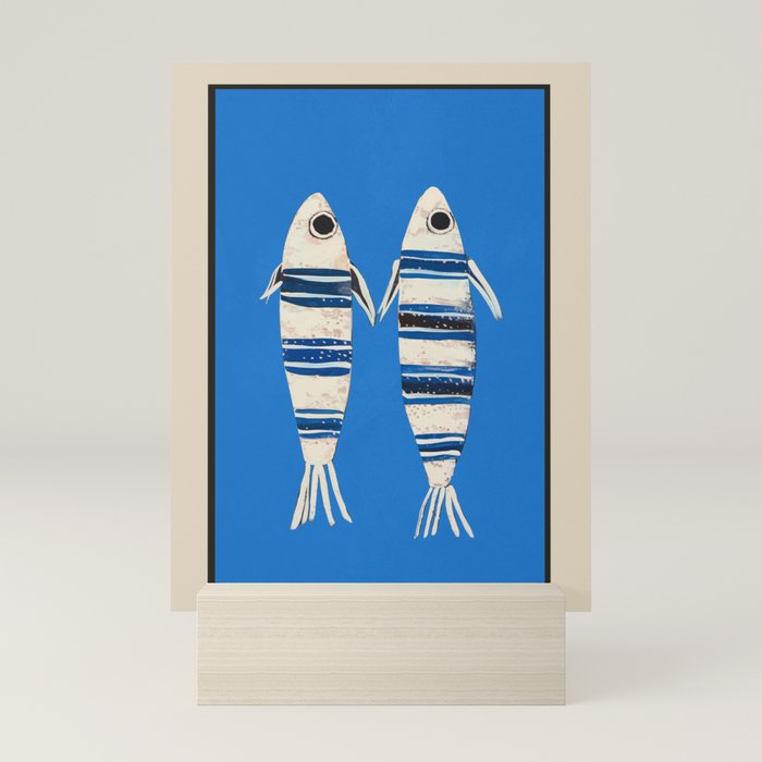 Minimal Fish on Blue Mini Art Print Gallery Image 5