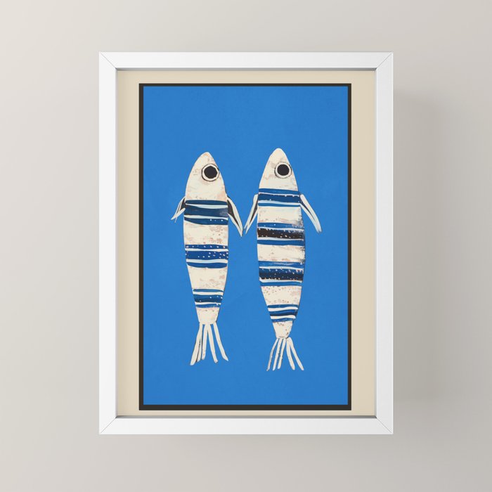 Minimal Fish on Blue Mini Art Print Gallery Image 4