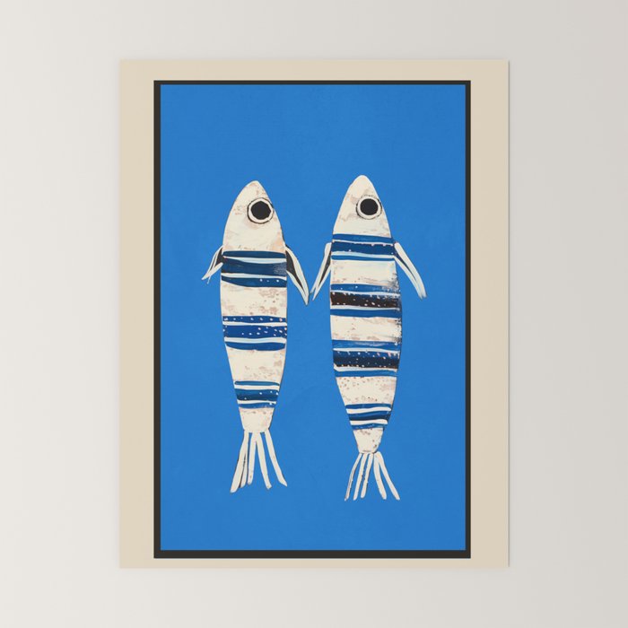 Minimal Fish on Blue Mini Art Print Gallery Image 6