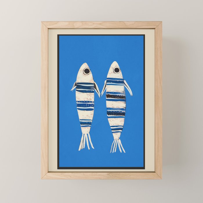Minimal Fish on Blue Mini Art Print Gallery Image 1