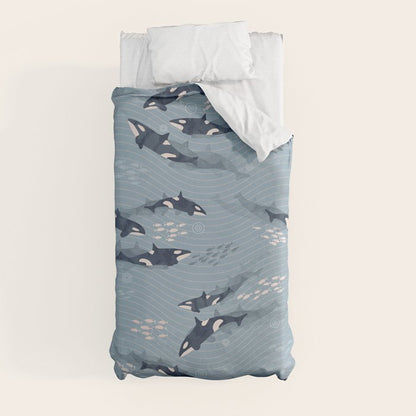 Orca in Motion / blue-gray ocean pattern Duvet Cover Gallery Image 4