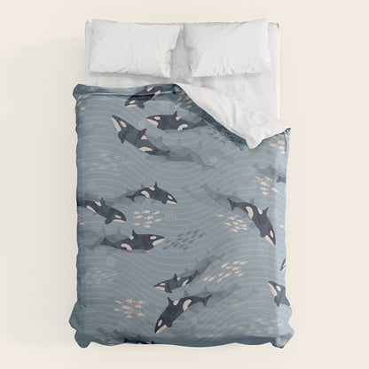 Orca in Motion / blue-gray ocean pattern Duvet Cover Gallery Image 6