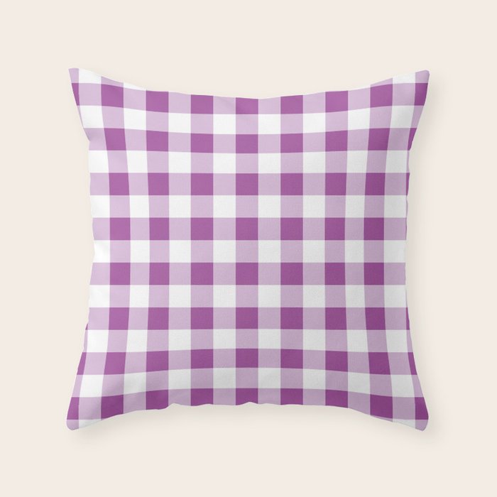 Gingham Large Lavender Amethyst White Throw Pillow Gallery Image 3