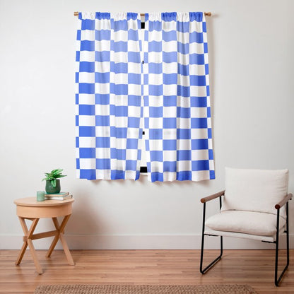 Checkerboard Check Checkered Pattern in Royal Blue and White Window Curtain Gallery Image 15