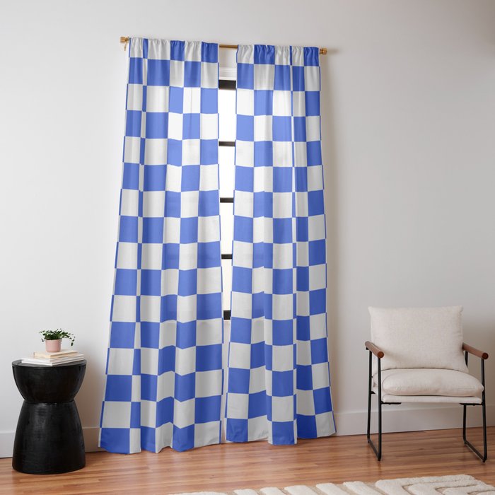 Checkerboard Check Checkered Pattern in Royal Blue and White Window Curtain Gallery Image 10