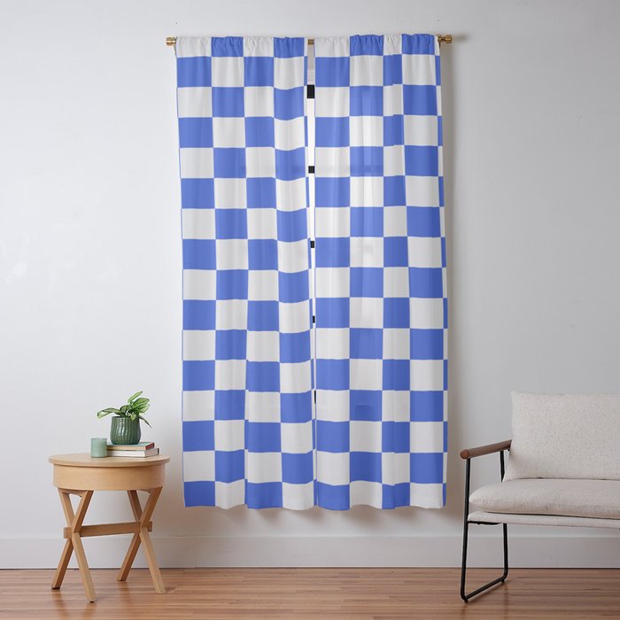 Checkerboard Check Checkered Pattern in Royal Blue and White Window Curtain Gallery Image 9