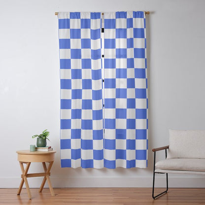 Checkerboard Check Checkered Pattern in Royal Blue and White Window Curtain Gallery Image 9