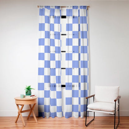 Checkerboard Check Checkered Pattern in Royal Blue and White Window Curtain Gallery Image 24