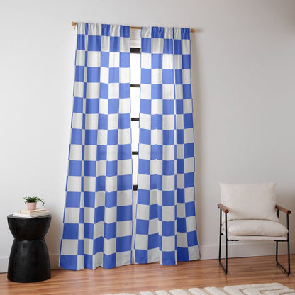 Checkerboard Check Checkered Pattern in Royal Blue and White Window Curtain Gallery Image 14