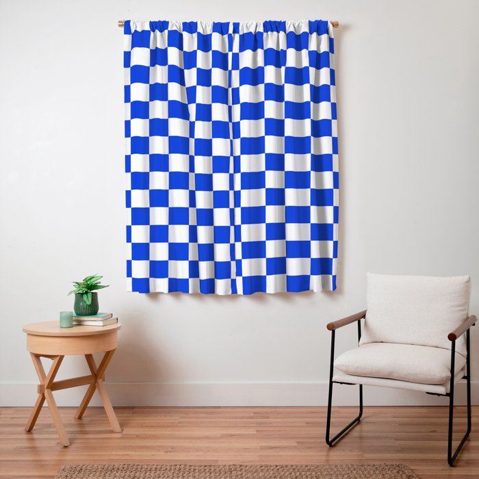 Checkerboard Check Checkered Pattern in Royal Blue and White Window Curtain Gallery Image 7