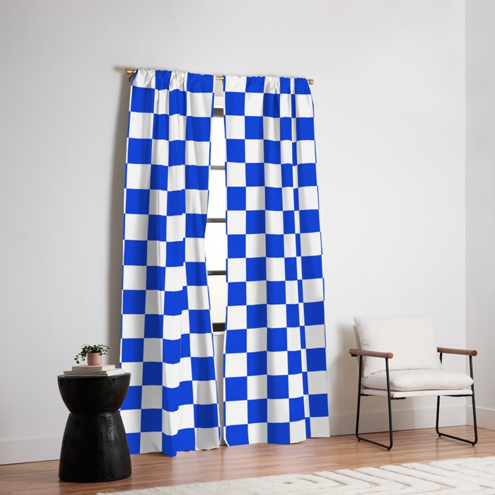 Checkerboard Check Checkered Pattern in Royal Blue and White Window Curtain Gallery Image 2