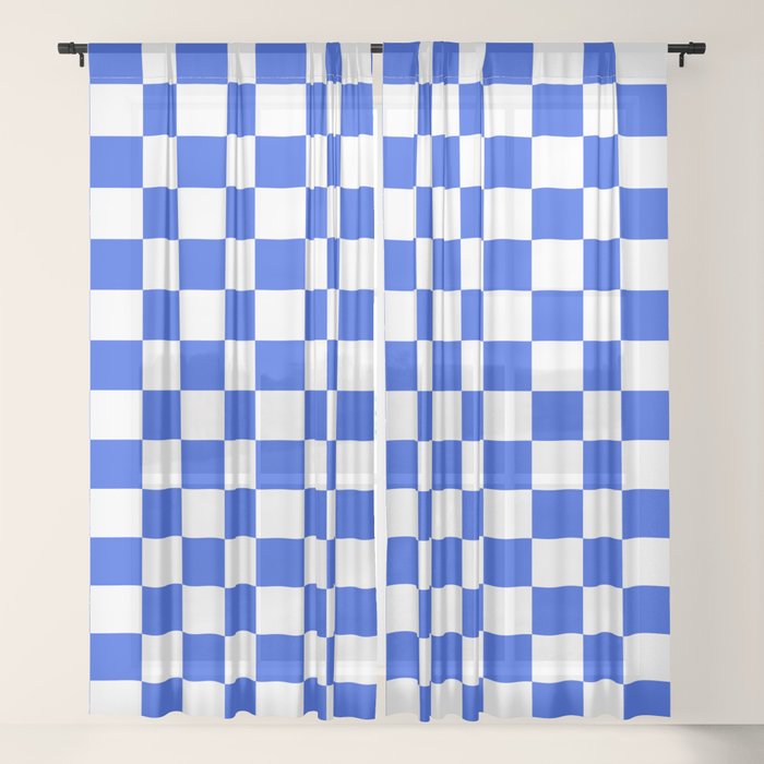 Checkerboard Check Checkered Pattern in Royal Blue and White Window Curtain Gallery Image 17
