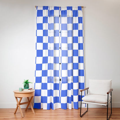 Checkerboard Check Checkered Pattern in Royal Blue and White Window Curtain Gallery Image 16