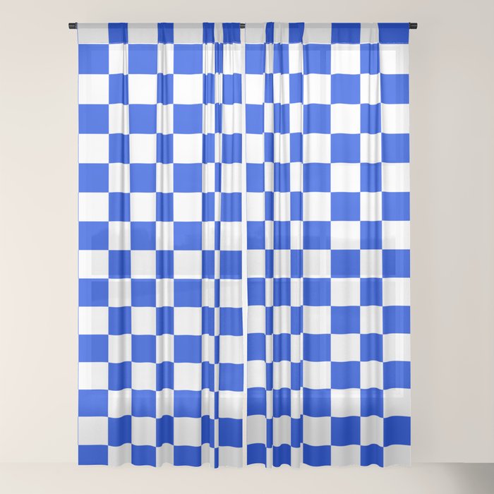 Checkerboard Check Checkered Pattern in Royal Blue and White Window Curtain Gallery Image 18