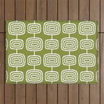 Mid Century Modern Atomic Rings Pattern Mid Mod Olive Green Outdoor Rug Gallery Image 1
