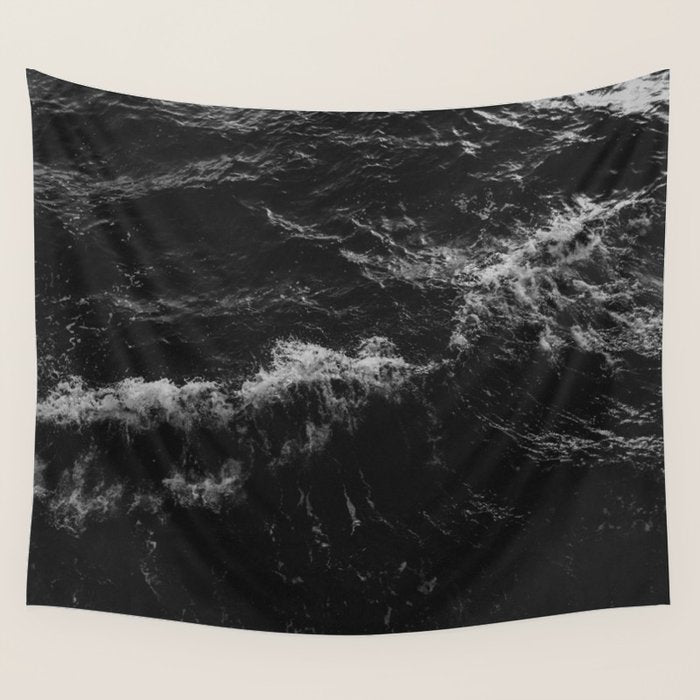 Dark Ocean in Black and. White Wall Tapestry Gallery Image 2