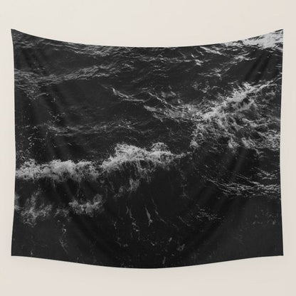 Dark Ocean in Black and. White Wall Tapestry Gallery Image 2
