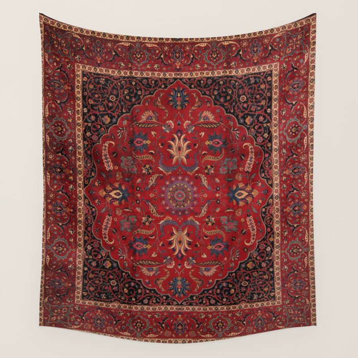 Antique Burgundy Wine Persian Mashad Oriental Rug Wall Tapestry Gallery Image 1