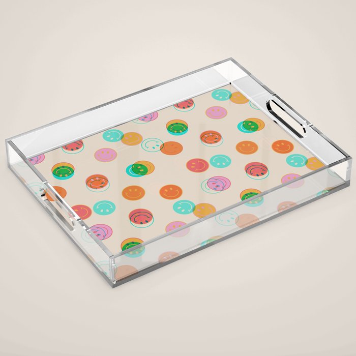 Happy Face Stamp Print Acrylic Tray Gallery Image 1