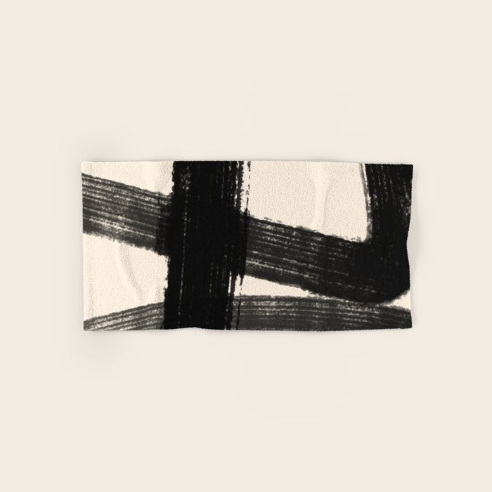 Abstract Minimalist Painted Brushstrokes in Black and Almond Cream 1 Hand & Bath Towel Gallery Image 1
