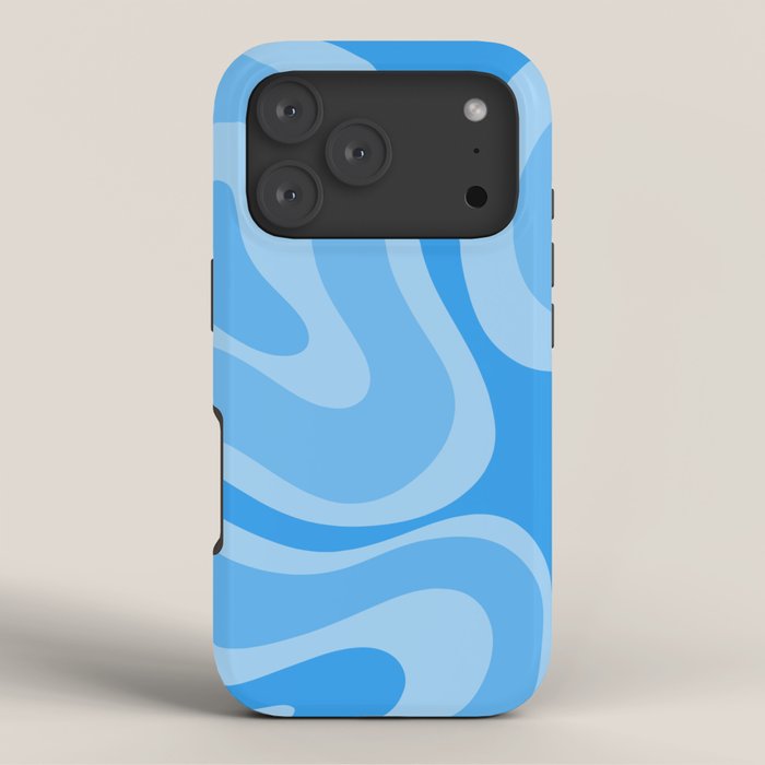 Modern Retro Liquid Swirl Abstract Pattern in Light Blue and Sky Blue iPhone Case Gallery Image 3