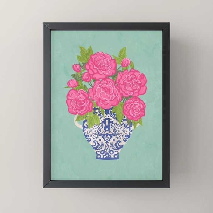 Pink Peonies in Ginger Jar Vase Mini Art Print Gallery Image 3