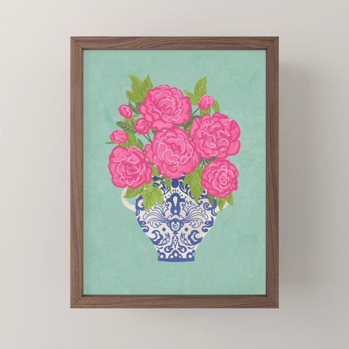 Pink Peonies in Ginger Jar Vase Mini Art Print Gallery Image 2
