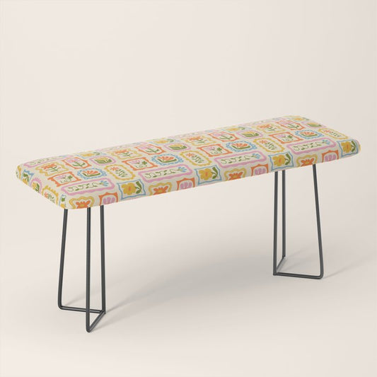 Vintage colorful flower art frame pattern Bench Gallery Image 1