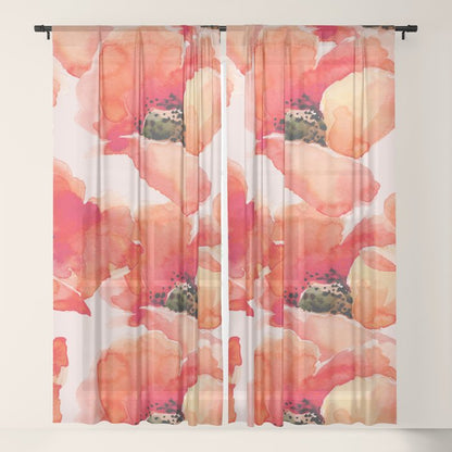 Abstract watercolor red orange pink poppies flowers Window Curtain Gallery Image 21