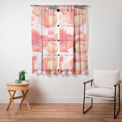 Abstract watercolor red orange pink poppies flowers Window Curtain Gallery Image 19